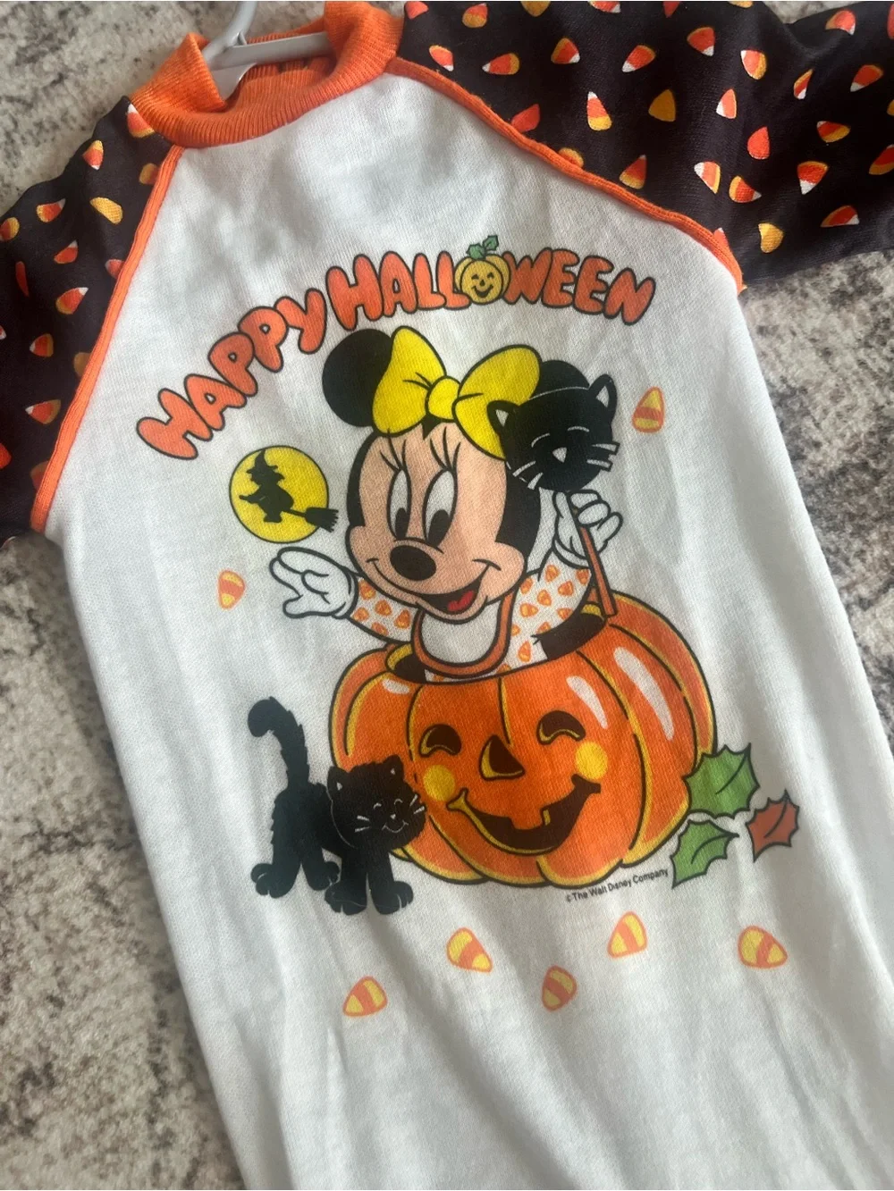 Vintage Disney Minnie Mouse Halloween Footie- White, Orange, Yellow, Black